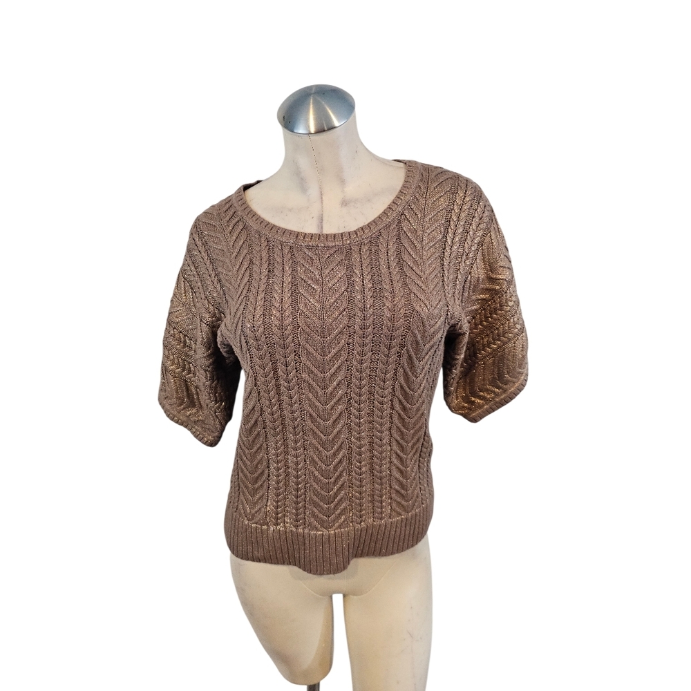 INC International Concepts Size M Bronze Metallic Short Sleeve Sweater